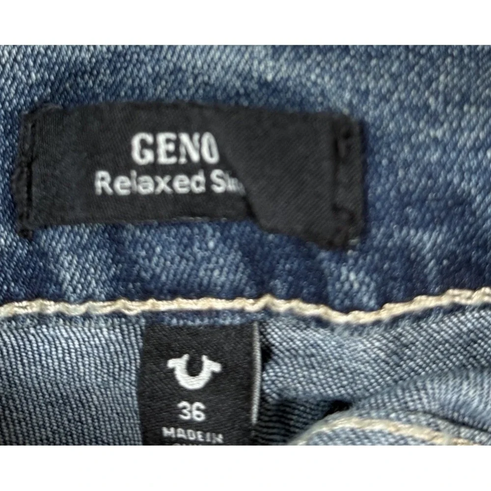 NWT True Religion Big TFlap Jeans 36x32 Geno Relaxed Slim Dark Thunder Bolt Wash